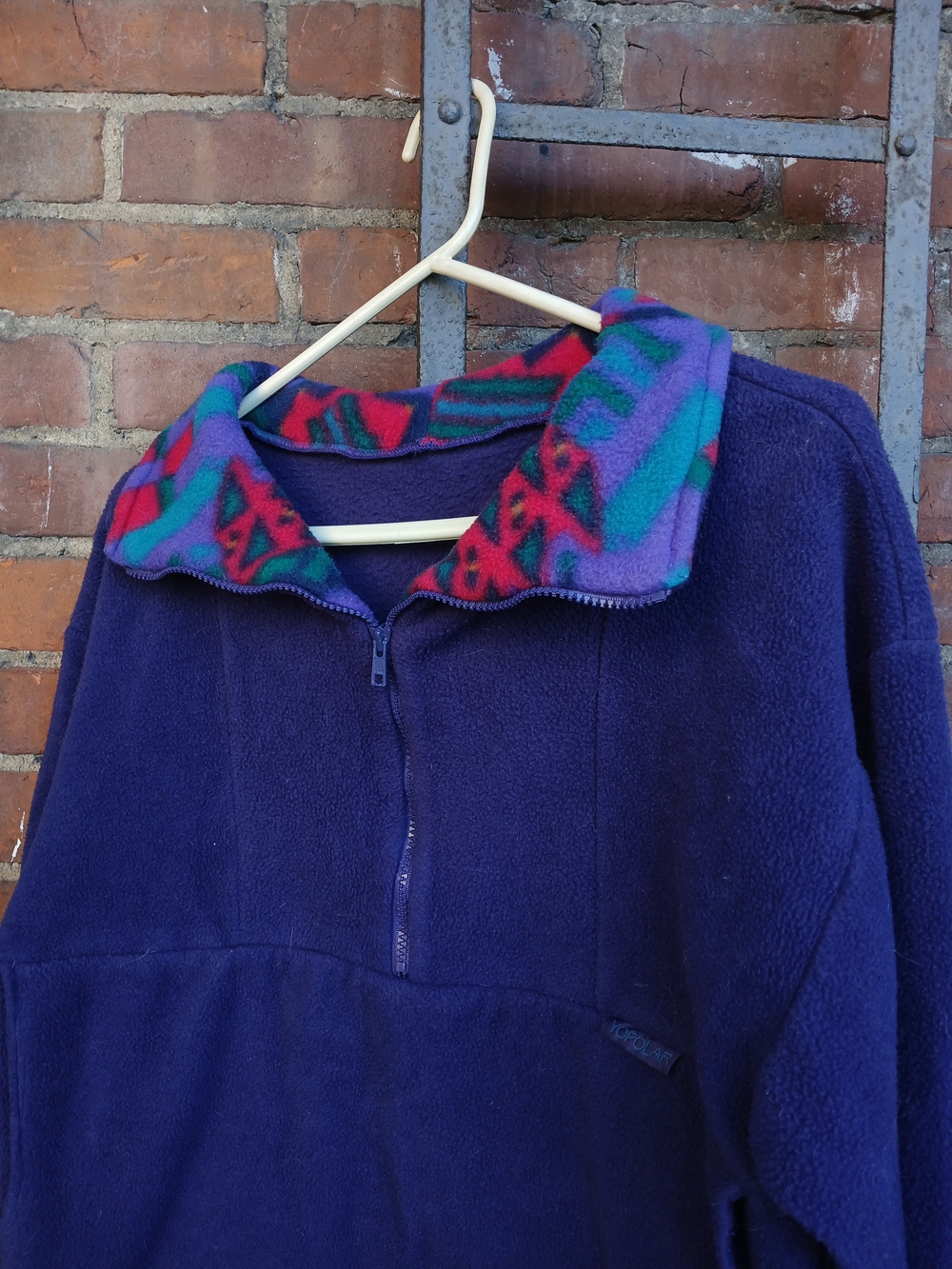 Women's Purple Fleece Pullover with Patterned Collar